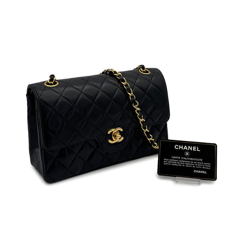 VINTAGE CHANEL MATELASSE CHAIN SHOULDER BAG BLACK LAMB SKIN GOLD HARDWARE 90319589