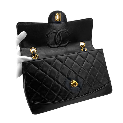 VINTAGE CHANEL MATELASSE CHAIN SHOULDER BAG BLACK LAMB SKIN GOLD HARDWARE 90324826