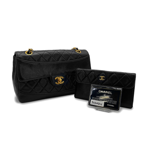 VINTAGE CHANEL MATELASSE CHAIN SHOULDER BAG BLACK LAMB SKIN GOLD HARDWARE 90324826