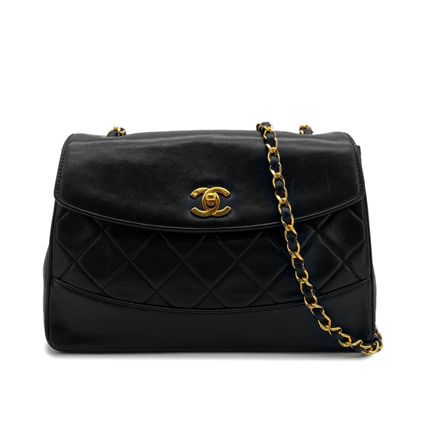 VINTAGE CHANEL MATELASSE CHAIN SHOULDER BAG BLACK LAMB SKIN GOLD HARDWARE 90324827