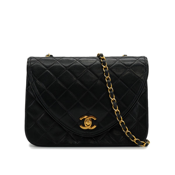 VINTAGE CHANEL MATELASSE CHAIN SHOULDER BAG BLACK LAMB SKIN GOLD HARDWARE 90326745