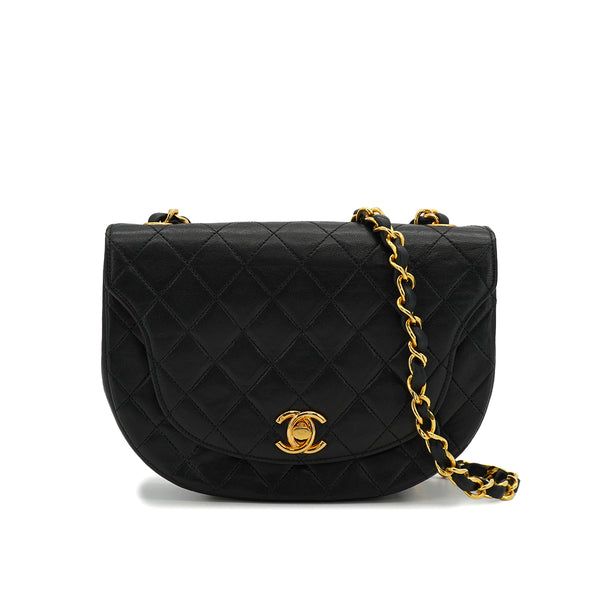VINTAGE CHANEL MATELASSE CHAIN SHOULDER BAG BLACK LAMB SKIN GOLD HARDWARE 90326851