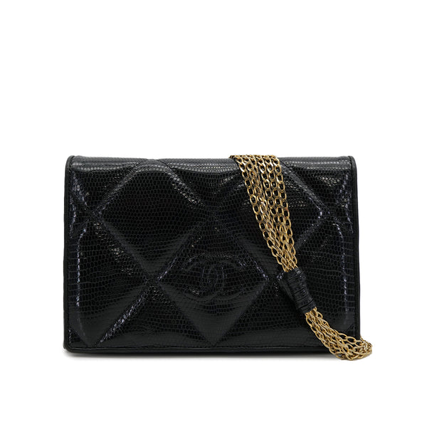 VINTAGE CHANEL MATELASSE CHAIN SHOULDER BAG BLACK LIZARD GOLD HARDWARE 90314359