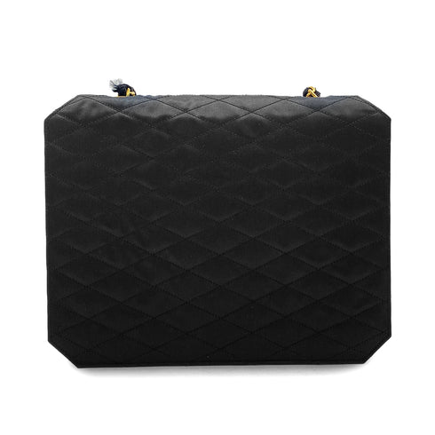 VINTAGE CHANEL MATELASSE CHAIN SHOULDER BAG BLACK SATIN GOLD HARDWARE 90327392