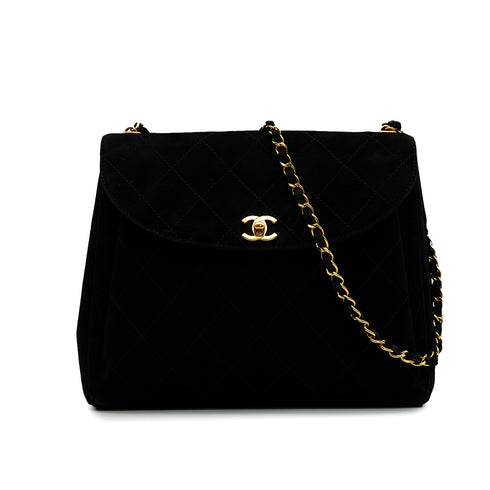 VINTAGE CHANEL MATELASSE CHAIN SHOULDER BAG BLACK SUEDE GOLD HARDWARE 9034449