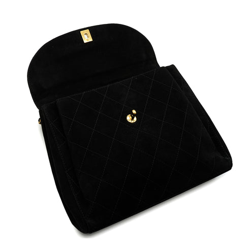 VINTAGE CHANEL MATELASSE CHAIN SHOULDER BAG BLACK SUEDE GOLD HARDWARE 9034449