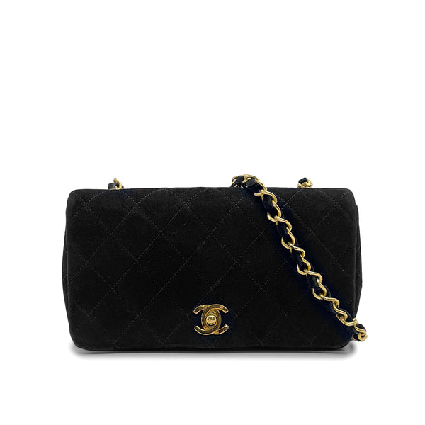 VINTAGE CHANEL MATELASSE CHAIN SHOULDER BAG BLACK SUEDE GOLD HARDWARE 90318520