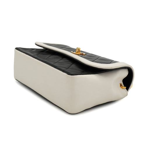 VINTAGE CHANEL MATELASSE CHAIN SHOULDER BAG BLACK WHITE LAMB SKIN GOLD HARDWARE 90326672