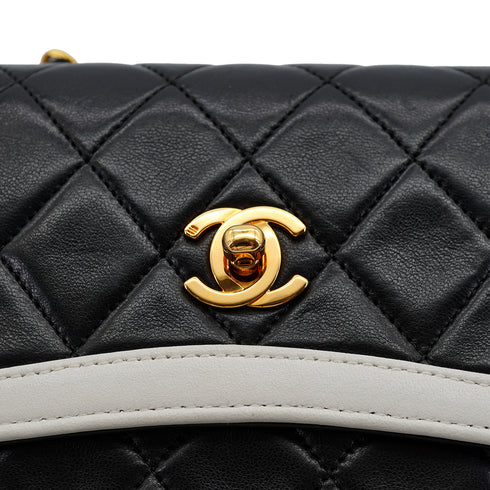 VINTAGE CHANEL MATELASSE CHAIN SHOULDER BAG BLACK WHITE LAMB SKIN GOLD HARDWARE 90326672