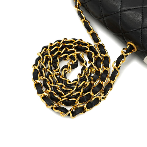 VINTAGE CHANEL MATELASSE CHAIN SHOULDER BAG BLACK WHITE LAMB SKIN GOLD HARDWARE 90326672