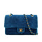 VINTAGE CHANEL SINGLE FLAP CHAIN SHOULDER MAGAZINE HOLDER BAG BLUE VELVET GOLD HARDWARE 90343010