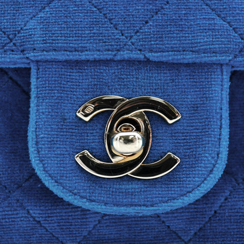 VINTAGE CHANEL SINGLE FLAP CHAIN SHOULDER MAGAZINE HOLDER BAG BLUE VELVET GOLD HARDWARE 90343010