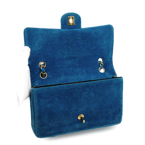 VINTAGE CHANEL SINGLE FLAP CHAIN SHOULDER MAGAZINE HOLDER BAG BLUE VELVET GOLD HARDWARE 90343010