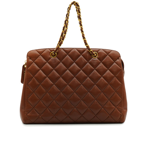 VINTAGE CHANEL MATELASSE CHAIN SHOULDER BAG BROWN LAMB SKIN GOLD HARDWARE 90340506