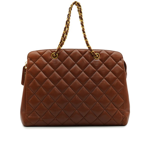 VINTAGE CHANEL MATELASSE CHAIN SHOULDER BAG BROWN LAMB SKIN GOLD HARDWARE 90340506