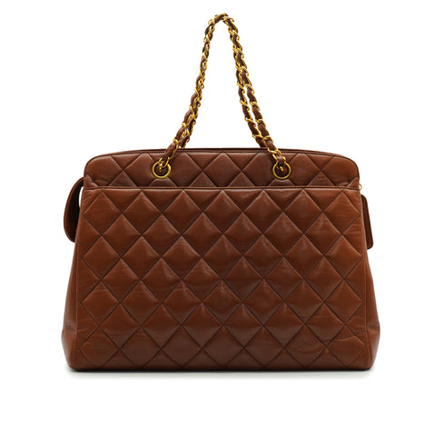VINTAGE CHANEL MATELASSE CHAIN SHOULDER BAG BROWN LAMB SKIN GOLD HARDWARE 90340506