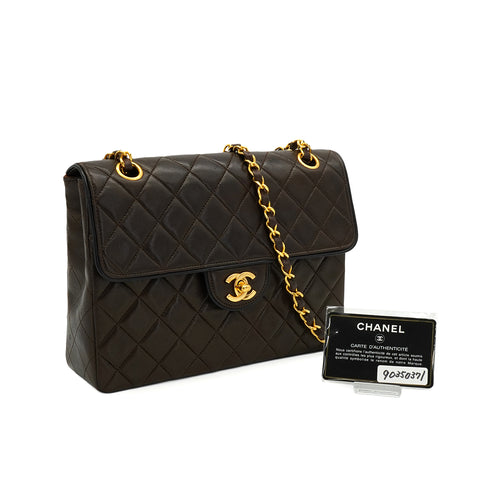 VINTAGE CHANEL MATELASSE CHAIN SHOULDER BAG BROWN LAMB SKIN GOLD HARDWARE 90350371