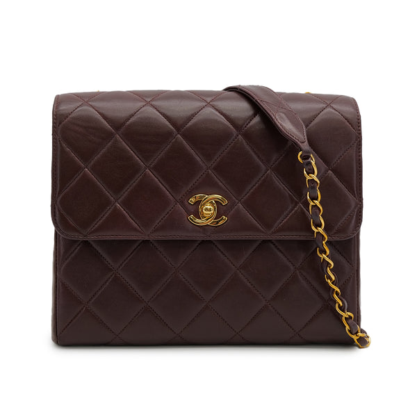 VINTAGE CHANEL MATELASSE CHAIN SHOULDER BAG BROWN LAMB SKIN GOLD HARDWARE 90314779