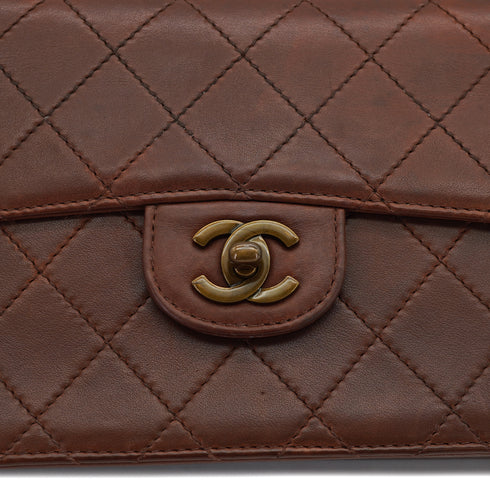 VINTAGE CHANEL MATELASSE CHAIN SHOULDER BAG BROWN LEATHER GOLD HARDWARE 90326856