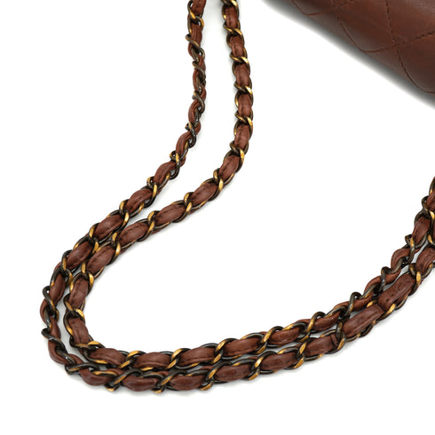 VINTAGE CHANEL MATELASSE CHAIN SHOULDER BAG BROWN LEATHER GOLD HARDWARE 90326856