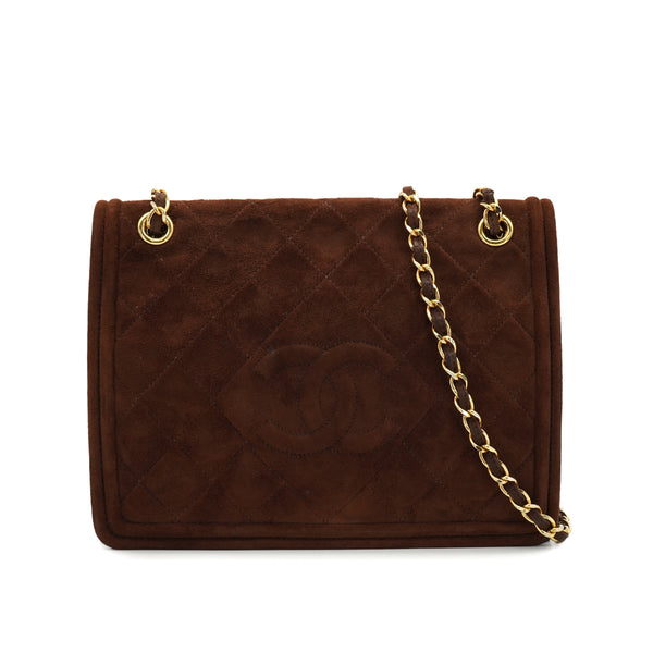VINTAGE CHANEL MATELASSE CHAIN SHOULDER BAG BROWN SUEDE GOLD HARDWARE 90334872