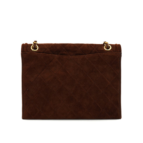 VINTAGE CHANEL MATELASSE CHAIN SHOULDER BAG BROWN SUEDE GOLD HARDWARE 90334872