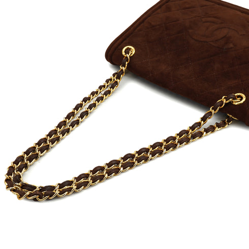 VINTAGE CHANEL MATELASSE CHAIN SHOULDER BAG BROWN SUEDE GOLD HARDWARE 90334872
