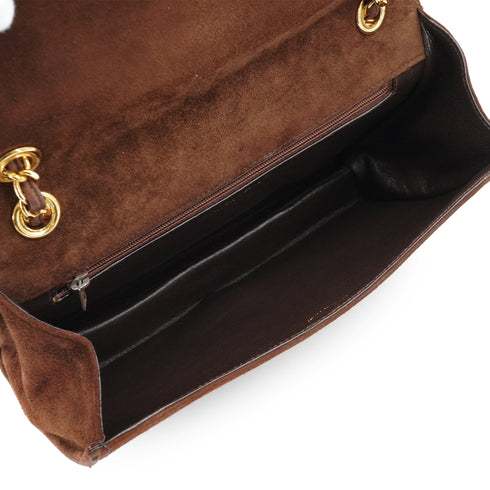 VINTAGE CHANEL MATELASSE CHAIN SHOULDER BAG BROWN SUEDE GOLD HARDWARE 90334872