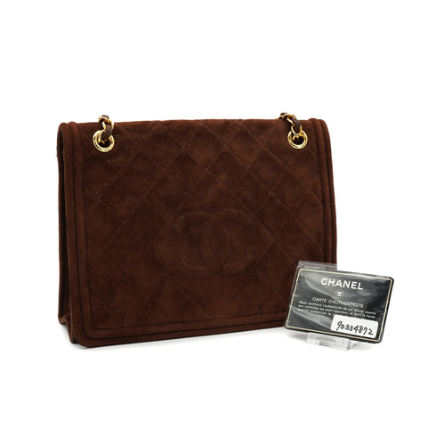 VINTAGE CHANEL MATELASSE CHAIN SHOULDER BAG BROWN SUEDE GOLD HARDWARE 90334872