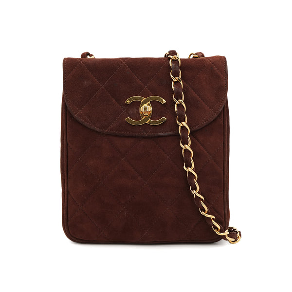 VINTAGE CHANEL MATELASSE CHAIN SHOULDER BAG BROWN SUEDE GOLD HARDWARE 90321154
