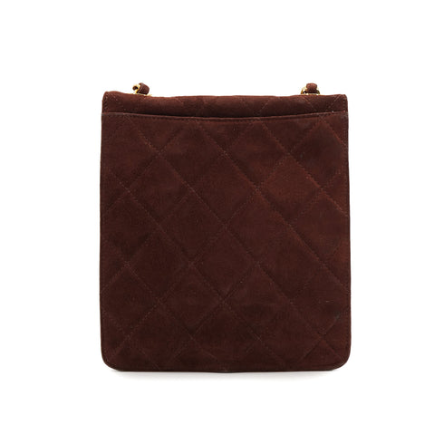 VINTAGE CHANEL MATELASSE CHAIN SHOULDER BAG BROWN SUEDE GOLD HARDWARE 90321154