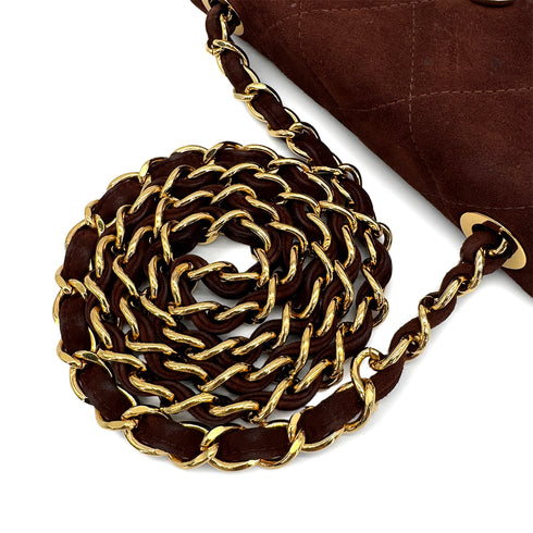 VINTAGE CHANEL MATELASSE CHAIN SHOULDER BAG BROWN SUEDE GOLD HARDWARE 90321154