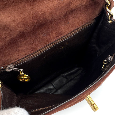 VINTAGE CHANEL MATELASSE CHAIN SHOULDER BAG BROWN SUEDE GOLD HARDWARE 90321154