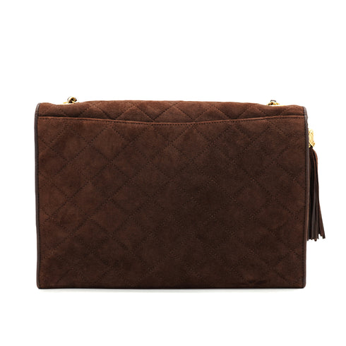VINTAGE CHANEL MATELASSE CHAIN SHOULDER BAG BROWN SUEDE GOLD HARDWARE 90335596
