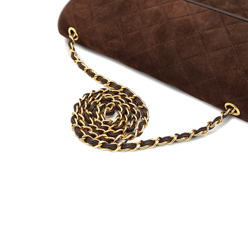 VINTAGE CHANEL MATELASSE CHAIN SHOULDER BAG BROWN SUEDE GOLD HARDWARE 90335596