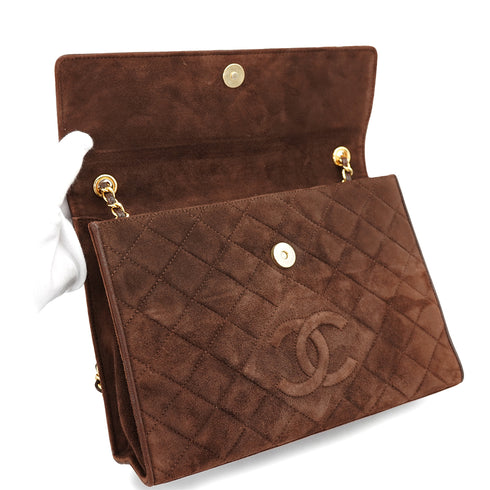 VINTAGE CHANEL MATELASSE CHAIN SHOULDER BAG BROWN SUEDE GOLD HARDWARE 90335596