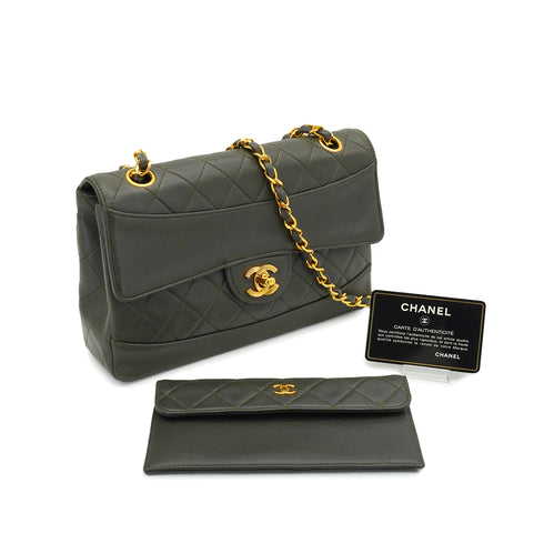 VINTAGE CHANEL MATELASSE CHAIN SHOULDER BAG DARK GREEN LAMB SKIN GOLD HARDWARE 90337300