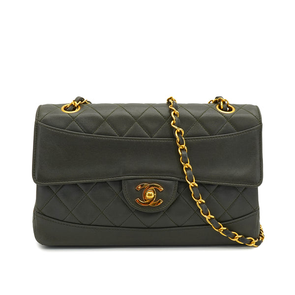 VINTAGE CHANEL MATELASSE CHAIN SHOULDER BAG DARK GREEN LAMB SKIN GOLD HARDWARE 90337300