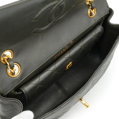 VINTAGE CHANEL MATELASSE CHAIN SHOULDER BAG DARK GREEN LAMB SKIN GOLD HARDWARE 90337300