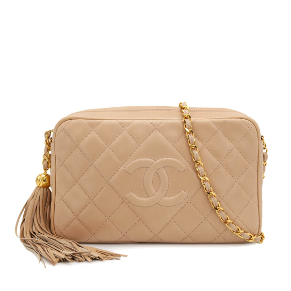 VINTAGE CHANEL MATELASSE CHAIN SHOULDER BAG FRINGE BEIGE LAMB SKIN GOLD HARDWARE 90313329