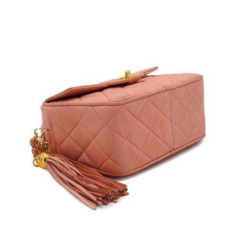 VINTAGE CHANEL MATELASSE CHAIN SHOULDER BAG FRINGE PINK LAMB SKIN GOLD HARDWARE 90334504