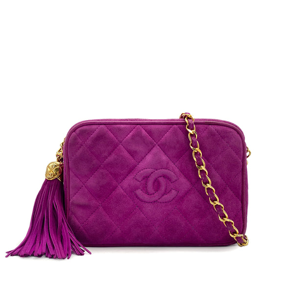VINTAGE CHANEL MATELASSE CHAIN SHOULDER BAG FRINGE PURPLE SUEDE GOLD HARDWARE 90325799