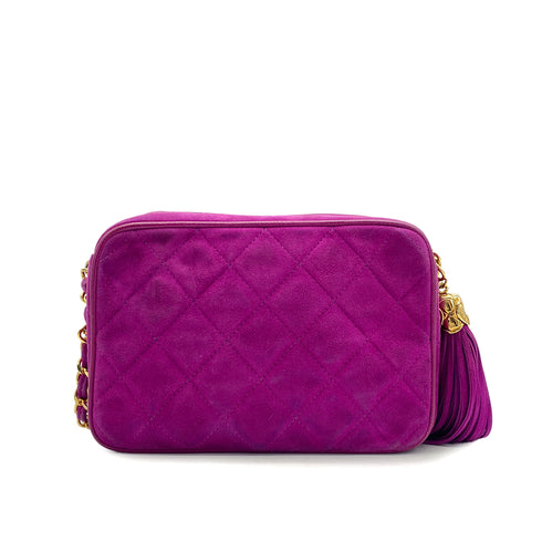 VINTAGE CHANEL MATELASSE CHAIN SHOULDER BAG FRINGE PURPLE SUEDE GOLD HARDWARE 90325799