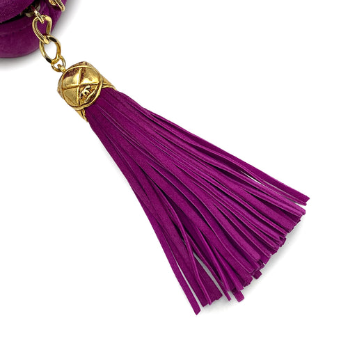 VINTAGE CHANEL MATELASSE CHAIN SHOULDER BAG FRINGE PURPLE SUEDE GOLD HARDWARE 90325799