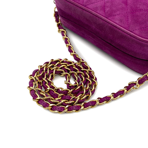 VINTAGE CHANEL MATELASSE CHAIN SHOULDER BAG FRINGE PURPLE SUEDE GOLD HARDWARE 90325799
