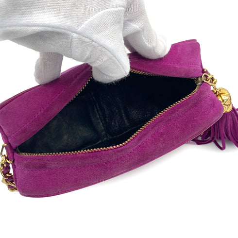 VINTAGE CHANEL MATELASSE CHAIN SHOULDER BAG FRINGE PURPLE SUEDE GOLD HARDWARE 90325799