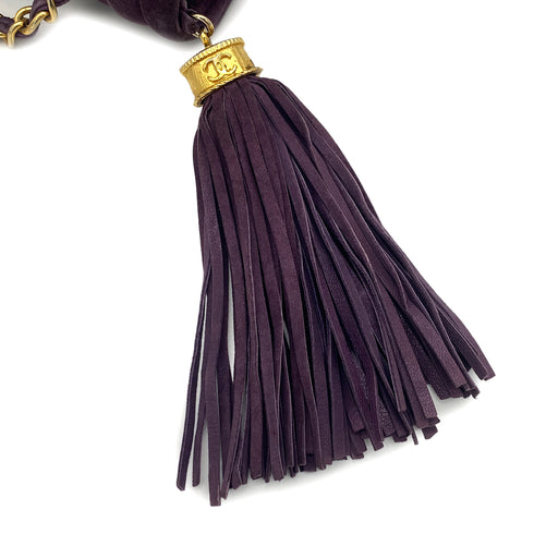 VINTAGE CHANEL MATELASSE CHAIN SHOULDER BAG FRINGE PURPLE SUEDE GOLD HARDWARE 90311295