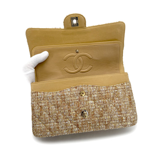 VINTAGE CHANEL MATELASSE CHAIN SHOULDER BAG GOLD YELLOW TWEED GOLD HARDWARE 90322175
