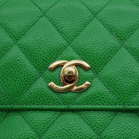 VINTAGE CHANEL MATELASSE CHAIN SHOULDER BAG GREEN CAVIAR SKIN GOLD HARDWARE 90330697
