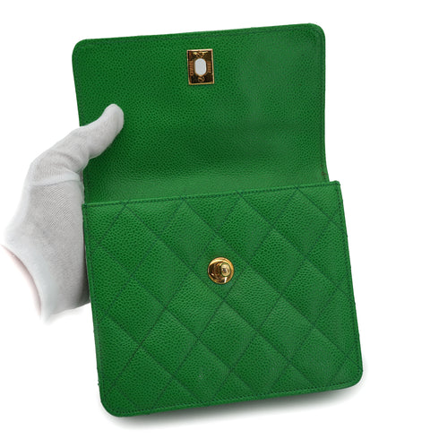 VINTAGE CHANEL MATELASSE CHAIN SHOULDER BAG GREEN CAVIAR SKIN GOLD HARDWARE 90330697